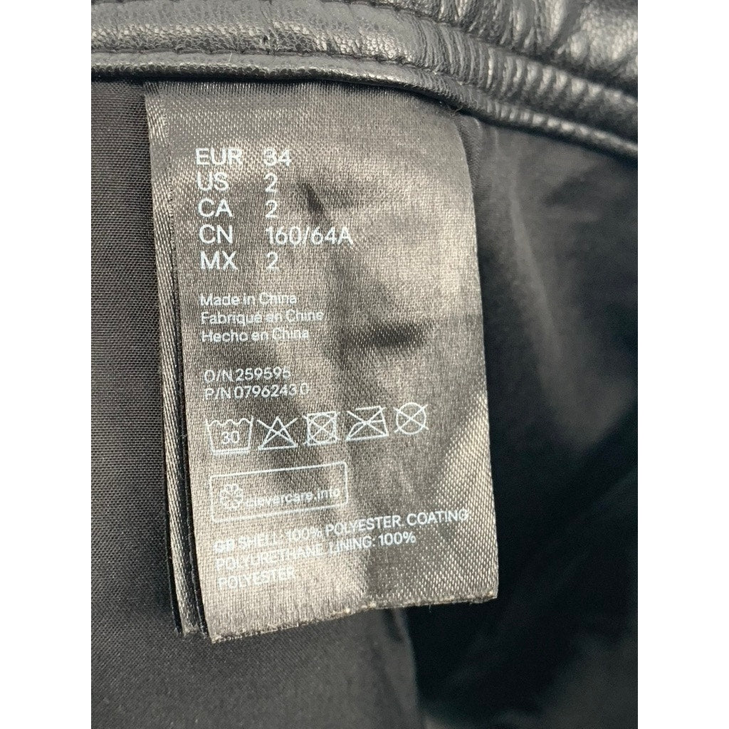 H&M Women's Black Faux-Leather A-Line Mini Skirt SZ 2