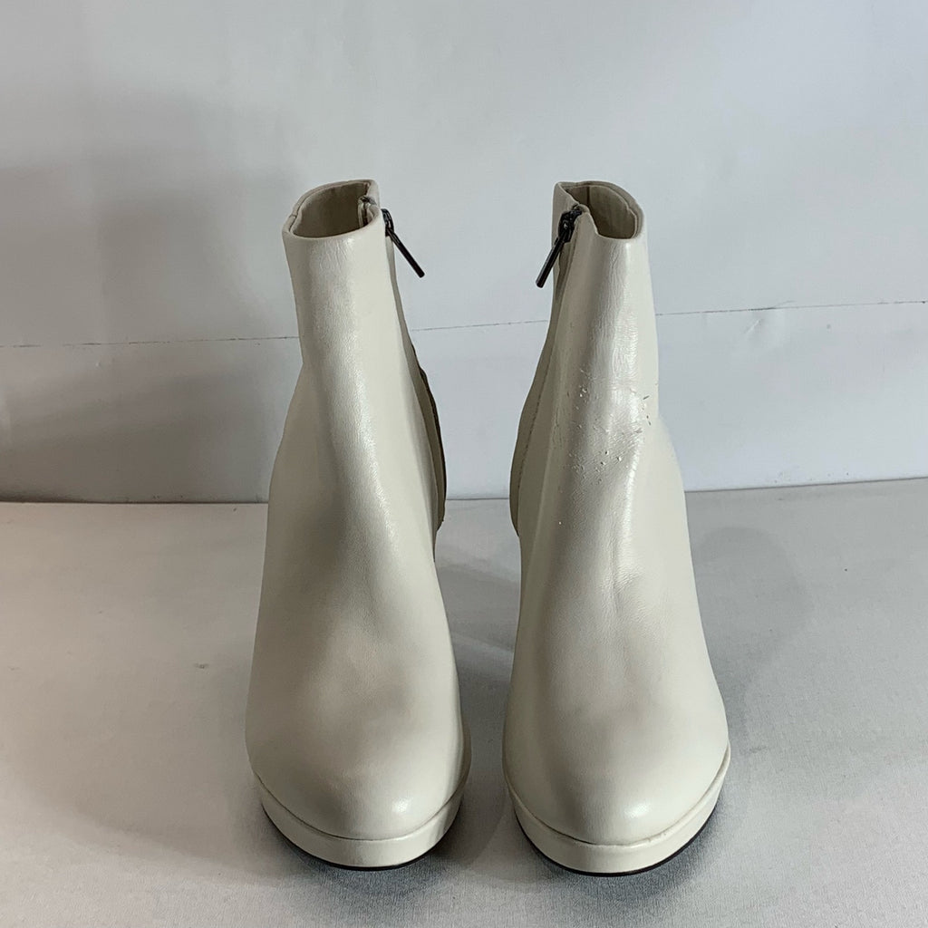 CALVIN KLEIN Women's Ivory Leather Uda Platform Block-Heel Dress Booties SZ 7