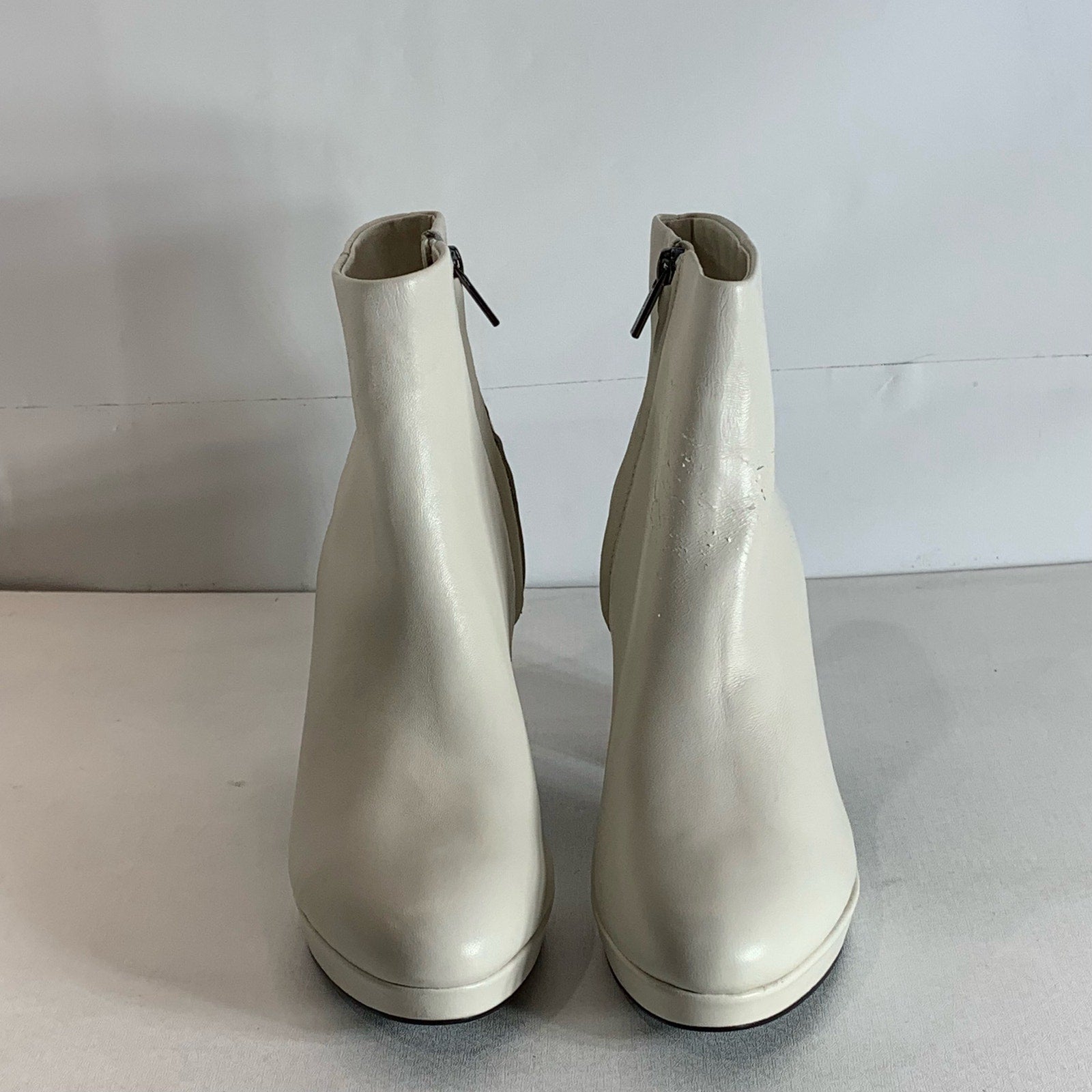 CALVIN KLEIN Women's Ivory Leather Uda Platform Block-Heel Dress Booties SZ 7