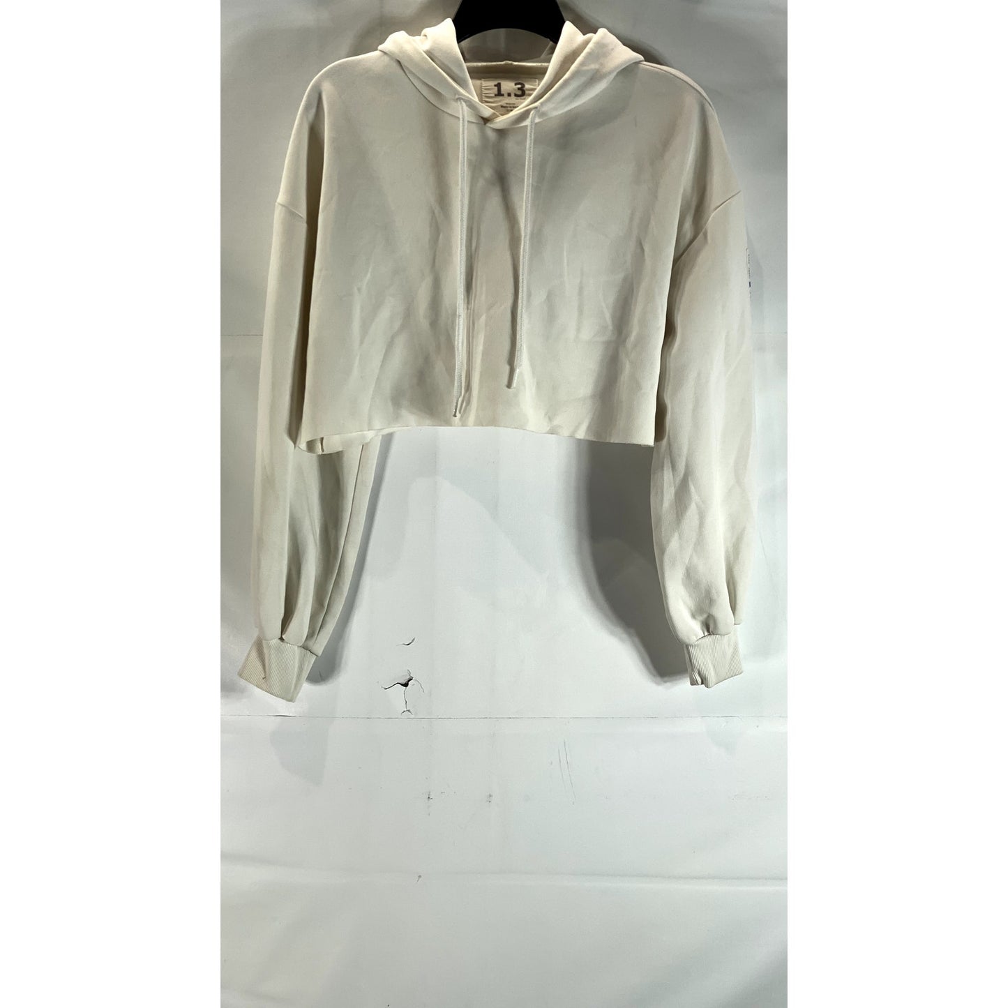 ONE.THREE Women's Off-White Hooded Pullover Cropped Sweater SZ L