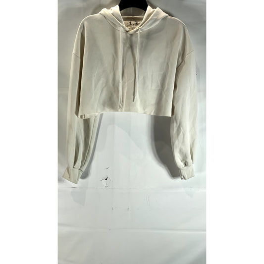 ONE.THREE Women's Off-White Hooded Pullover Cropped Sweater SZ L