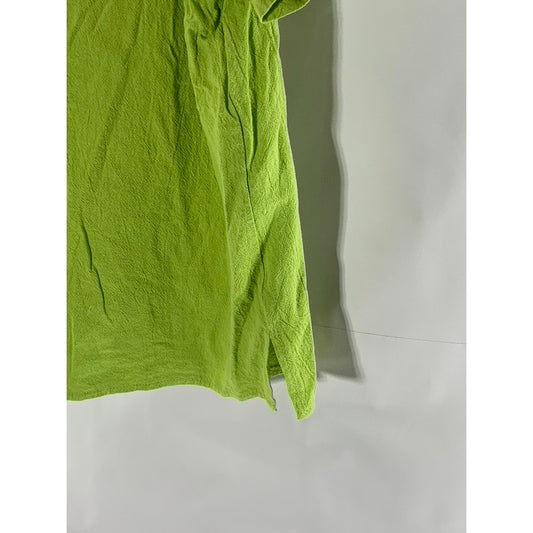 UNBRANDED Women's Lime Green Floral Snap-Button Crewneck Short Sleeve Top SZ 3XL