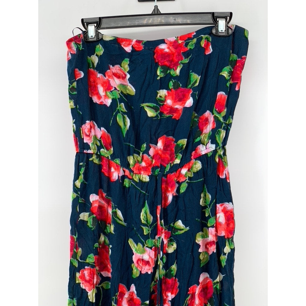 AMBIANCE APPAREL Women's Green-Floral Strapless Jumpsuit SZ M