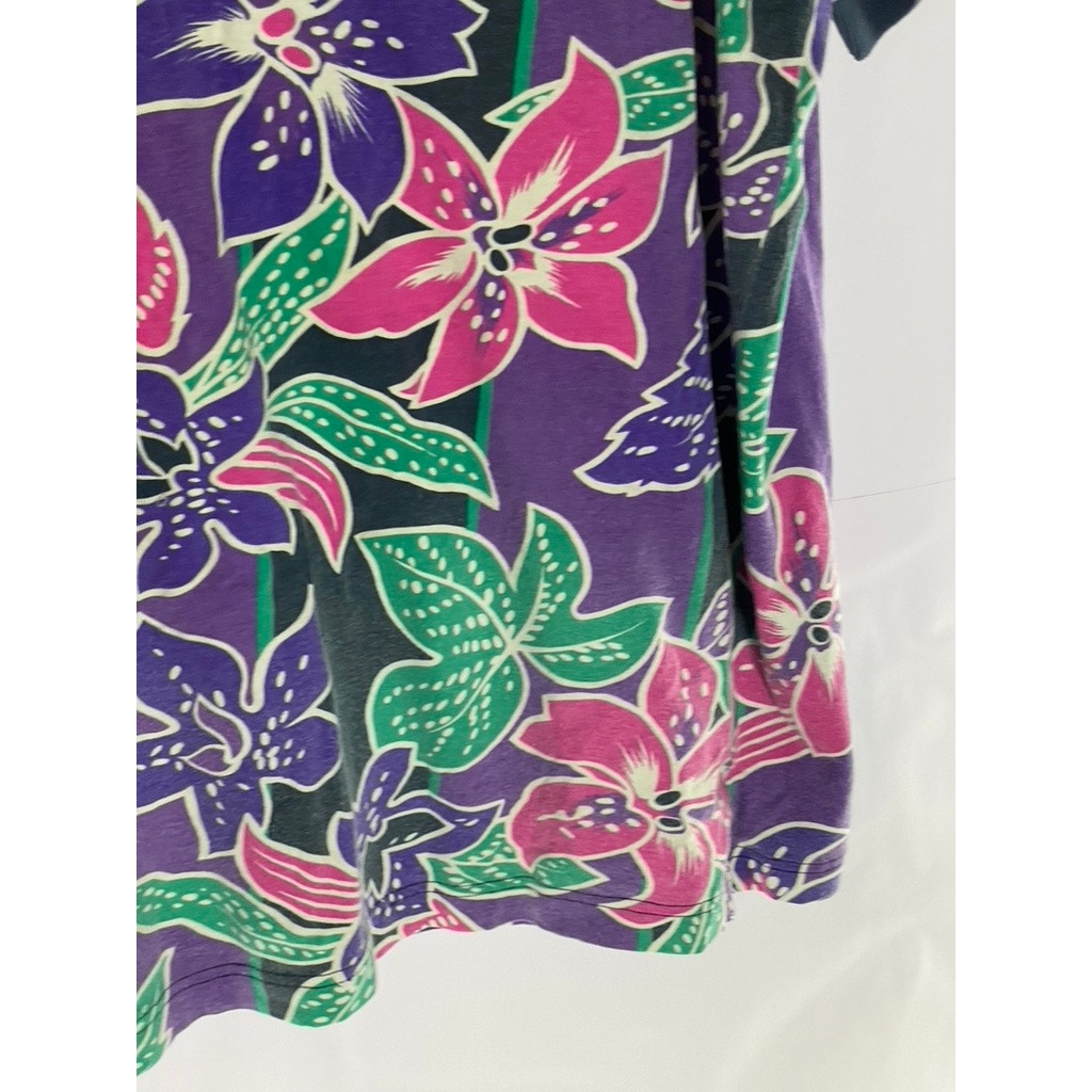 SALTY DOG Men's Vintage Purple/Pink/Green Floral Print Short Sleeve Polo SZ M
