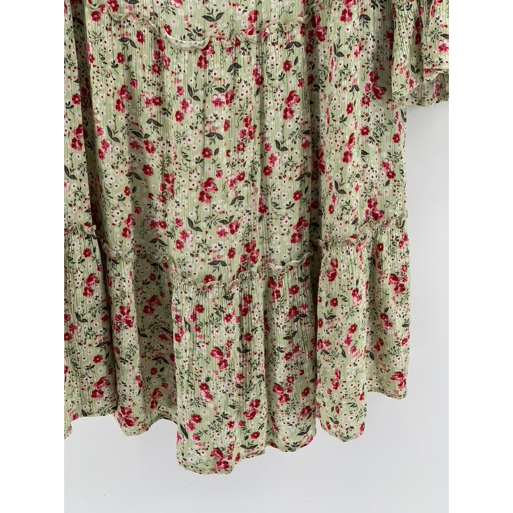 SUZANNE BETRO Women's Light Green Floral Long Sleeve A-Line Dress SZ XL