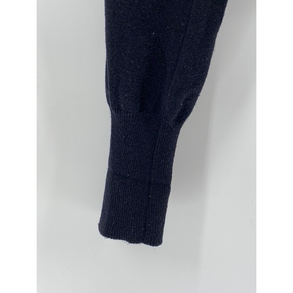 SPOONING Women's Navy Blue Knit Wool Primary Club Button-Up Cropped Cardigan SZS