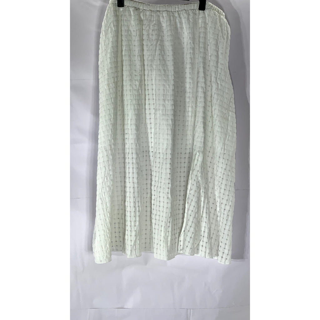 UNBRANDED Women's White Textured Mini Grid Pull-On Midi Skirt SZ L
