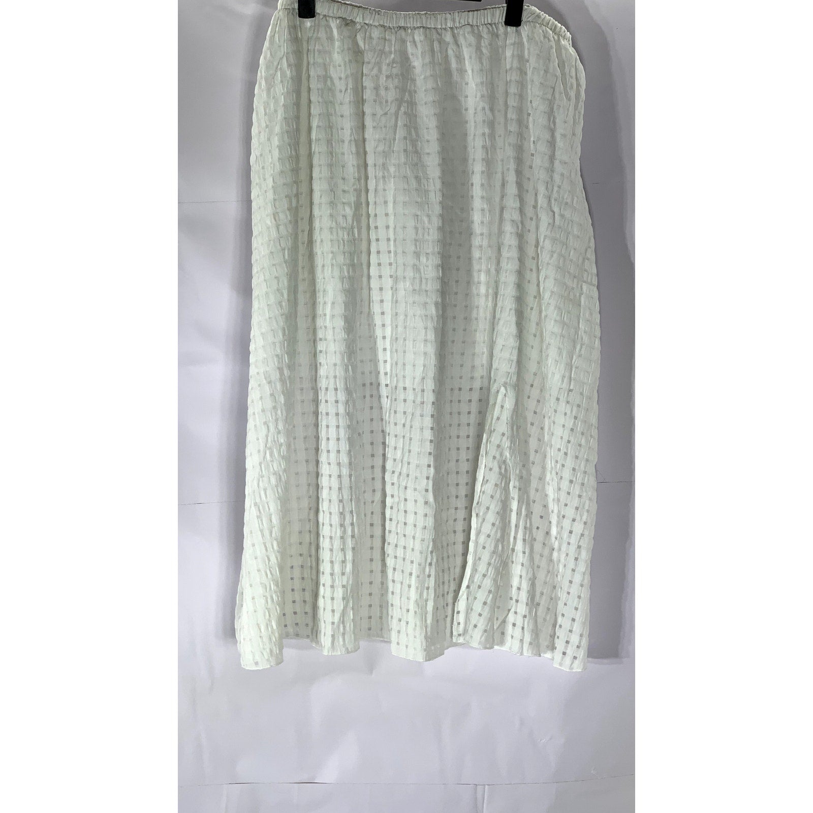 UNBRANDED Women's White Textured Mini Grid Pull-On Midi Skirt SZ L