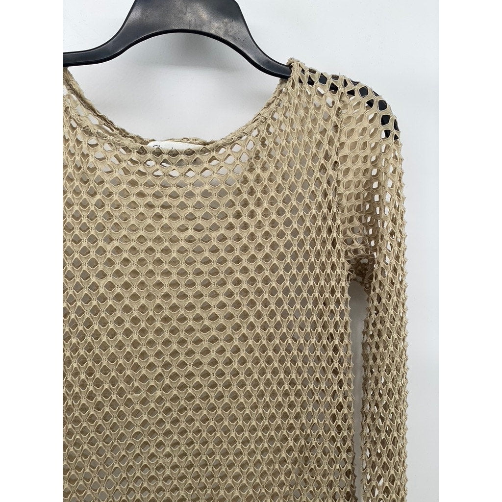 CHADWICK’S Women’s Tan Mesh Crewneck Long Sleeve Top SZ M
