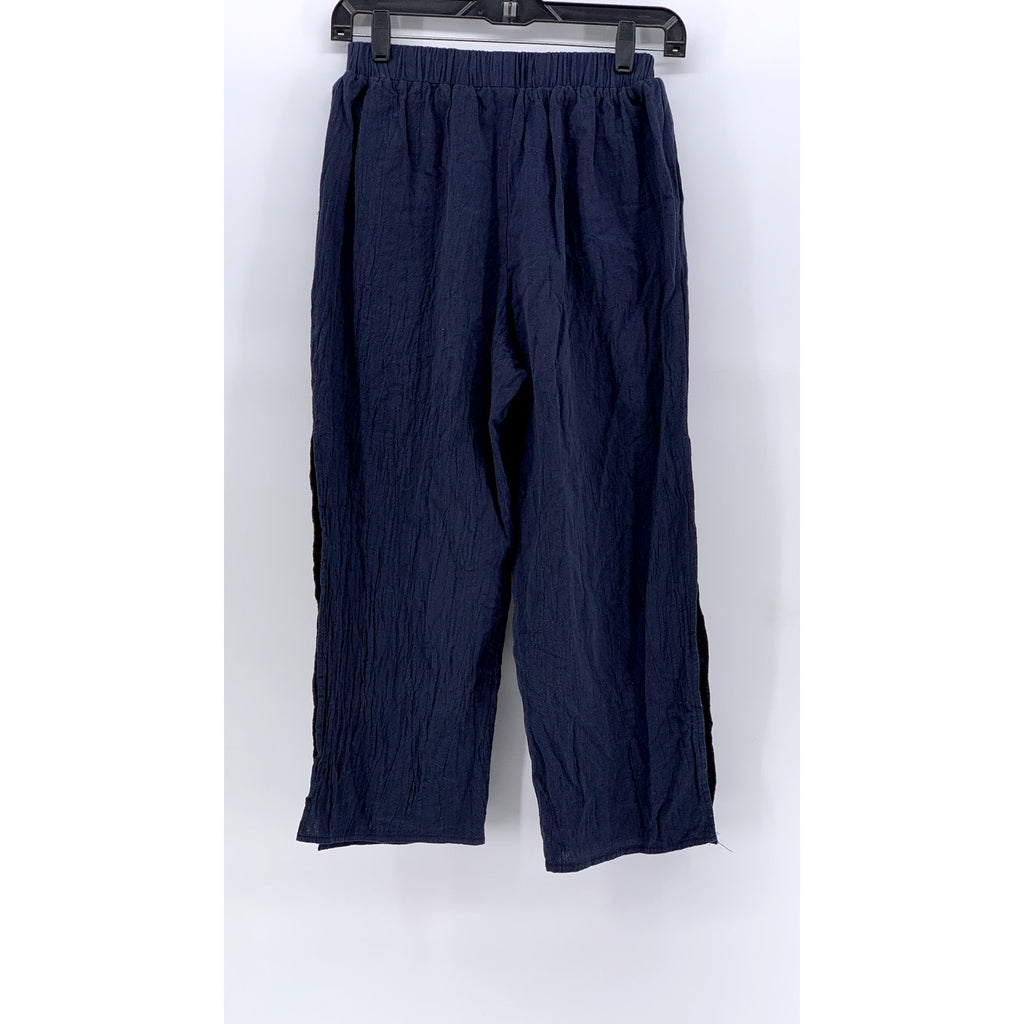 SHEIN Women's Navy Solid Cotton Straight-Leg Relaxed Fit Pants SZ M