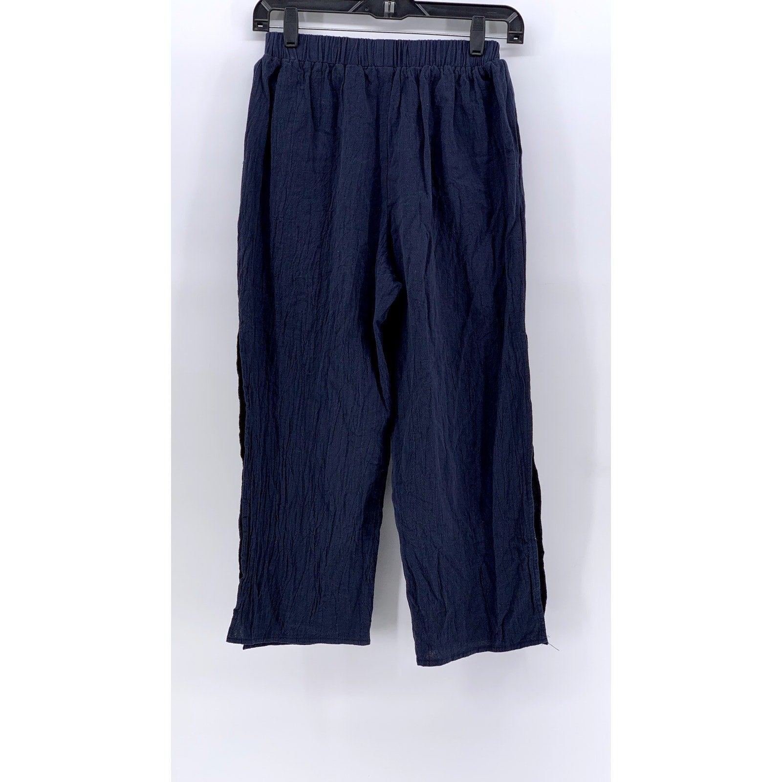 SHEIN Women's Navy Solid Cotton Straight-Leg Relaxed Fit Pants SZ M