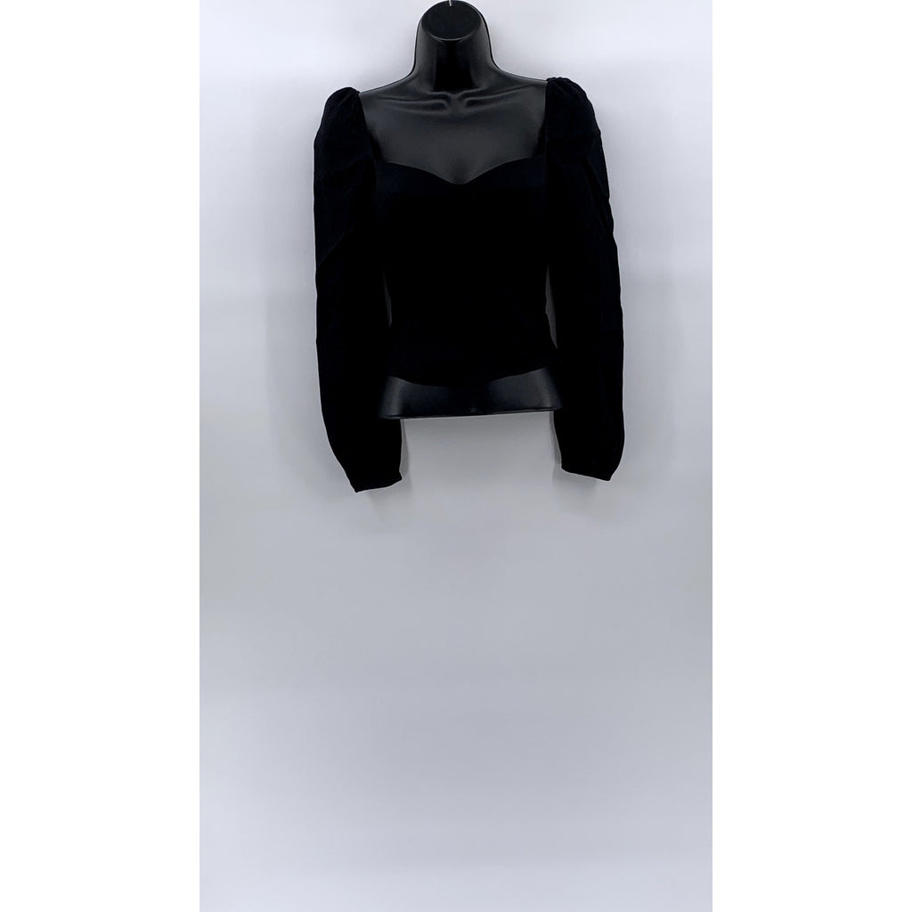 REFORMATION Women's Black Sweetheart Neck Long Puff Sleeve Smocked Top SZ 0