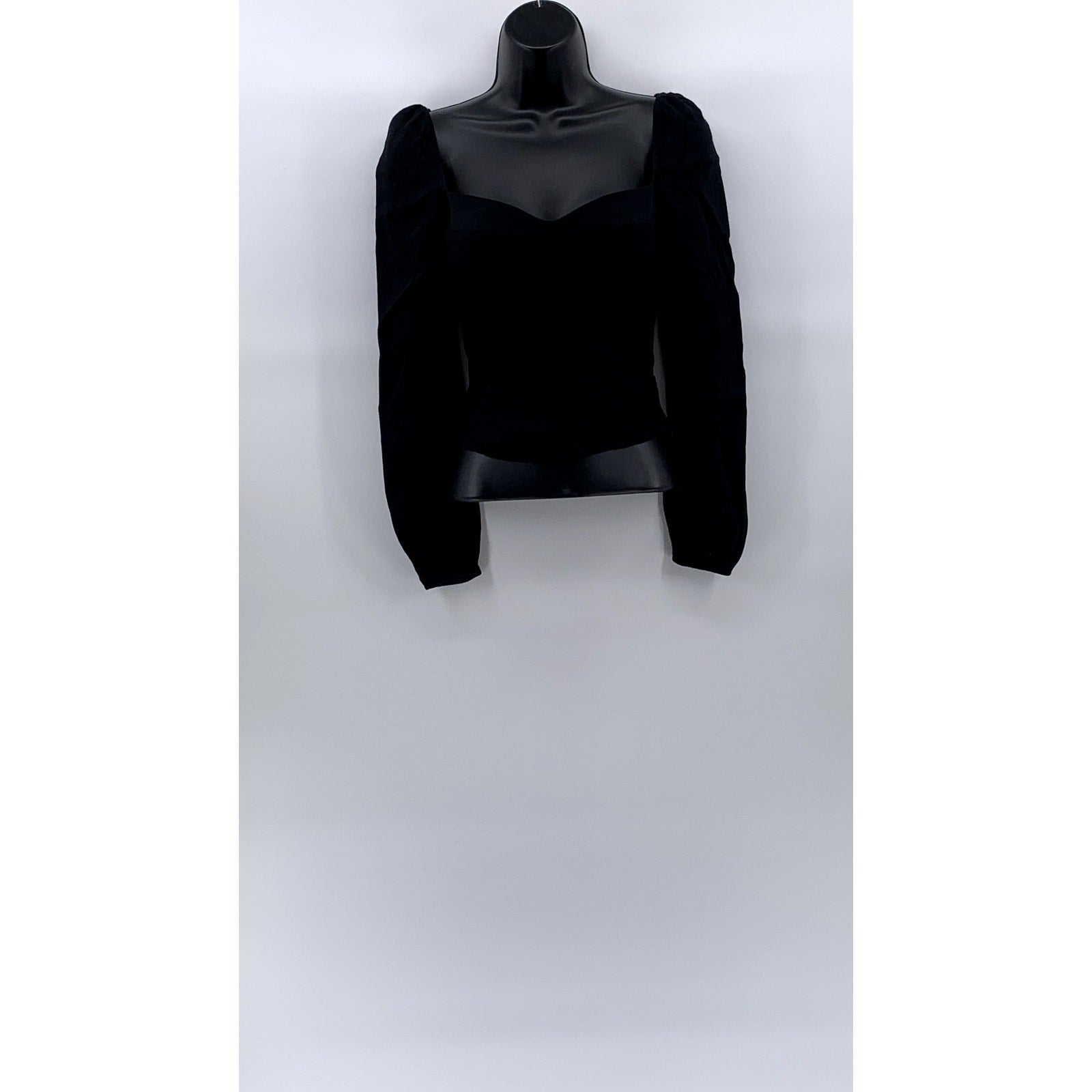 REFORMATION Women's Black Sweetheart Neck Long Puff Sleeve Smocked Top SZ 0