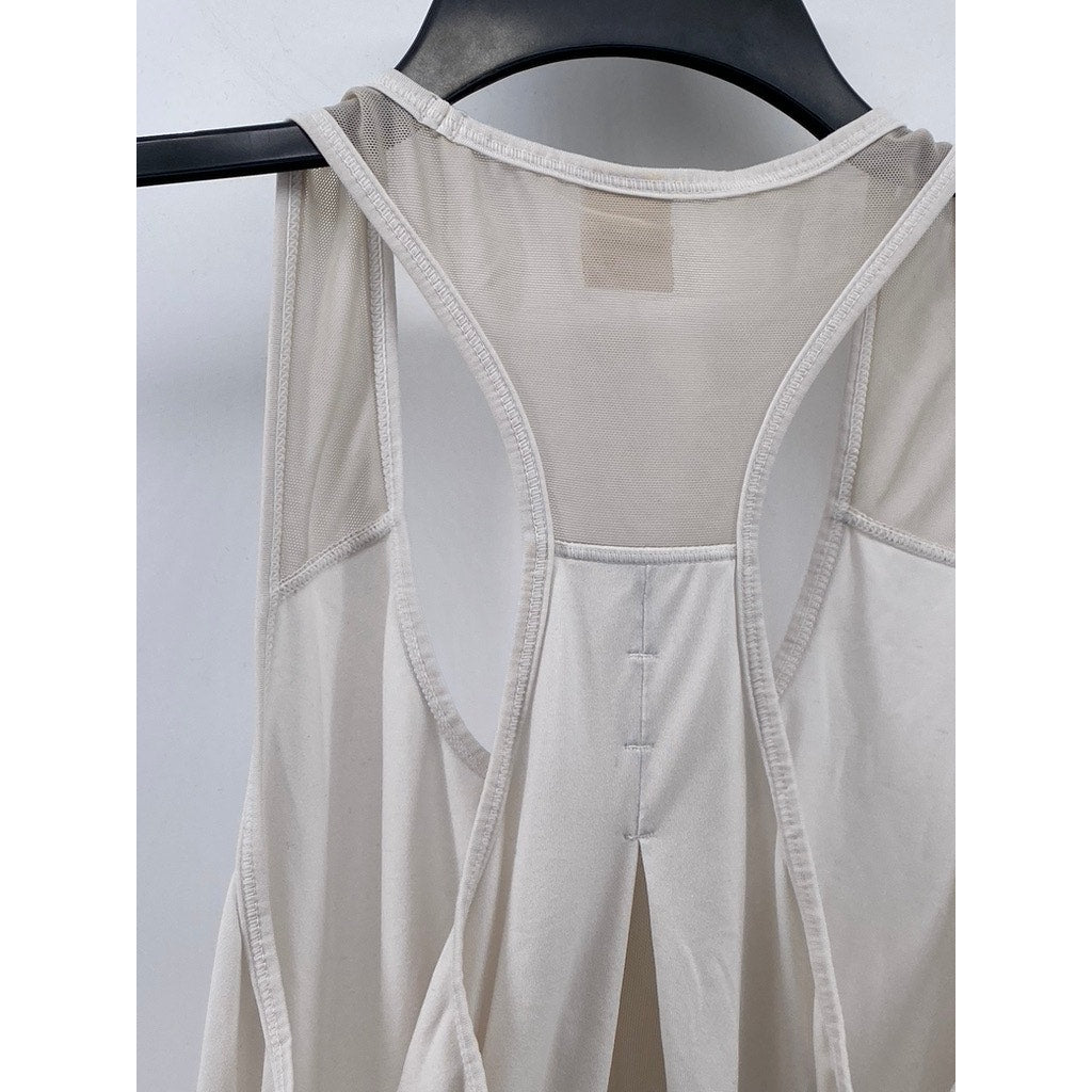 LOLE Women's White Scoop-Neck Mesh Trim Racerback Tank Top SZ M