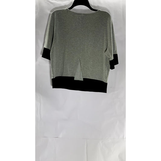 FRENCH CONNECTION Women's Black-Grey Heather Crewneck Back Slit Top SZ M