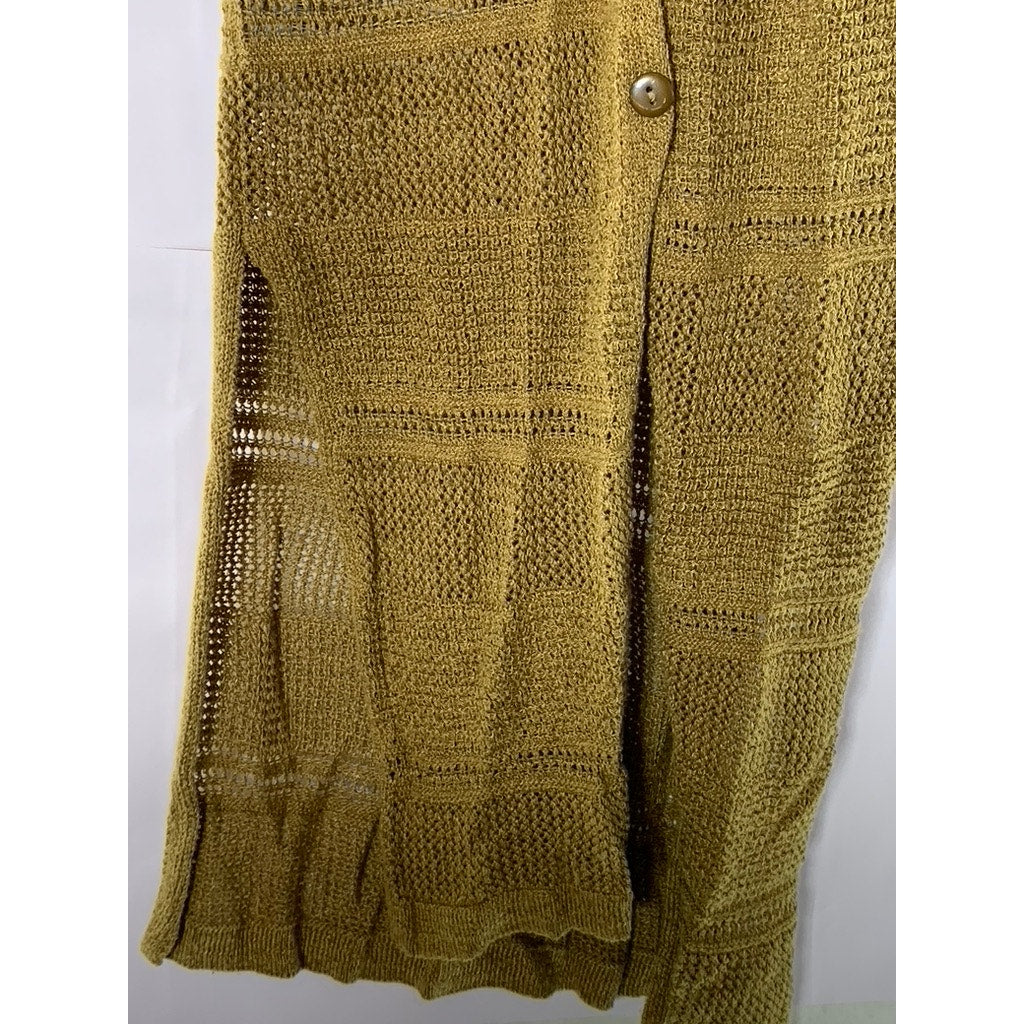 MANGO Women's Tan Knit Side Slit Button-Up Long Cardigan SZ M