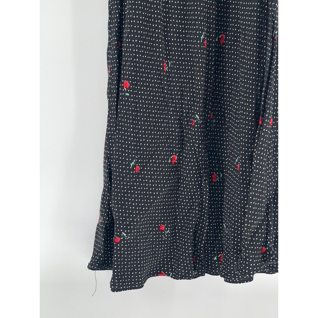 URBAN OUTFITTERS Women's Black-White Rose Print V-Neck Maxi Dress SZ 0