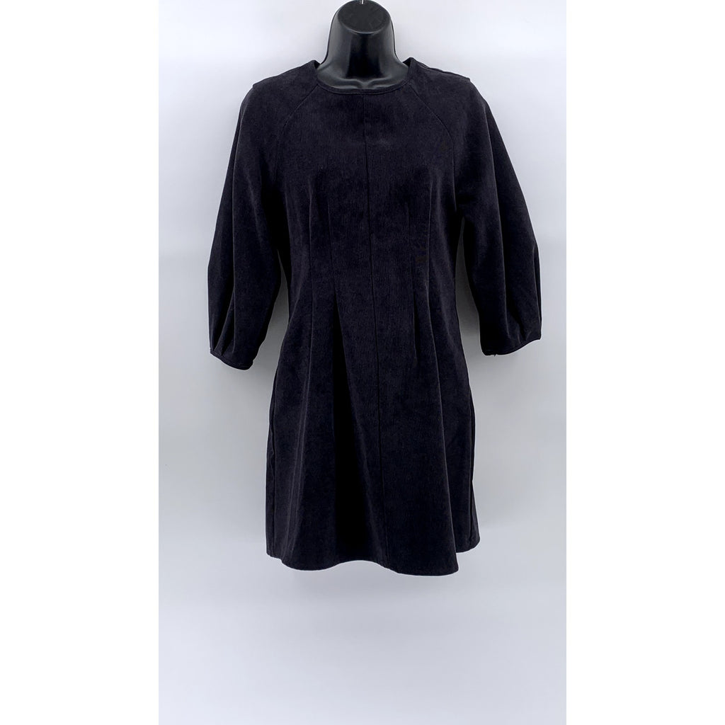 ZARA Women's Navy Blue Crewneck Corduroy Long Sleeve A-Line Mini Dress SZ XS