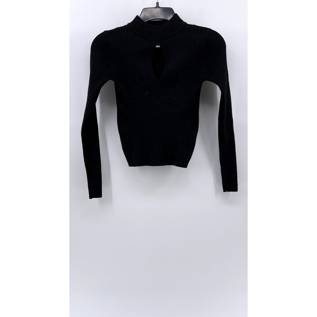 HIPPIE ROSE Juniors' Black Ribbed Teardrop Cutout Mock-Neck Top SZ XS