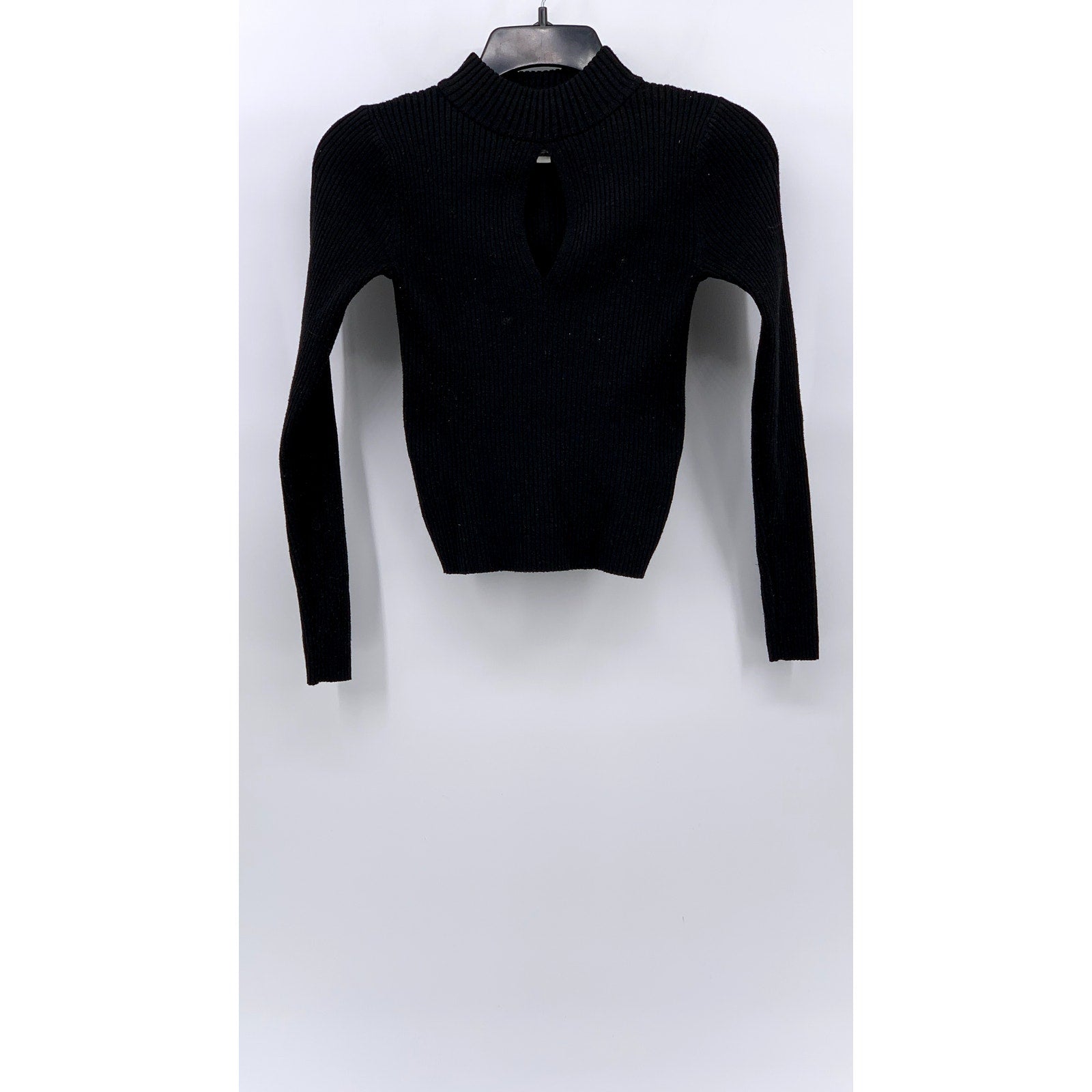 HIPPIE ROSE Juniors' Black Ribbed Teardrop Cutout Mock-Neck Top SZ XS