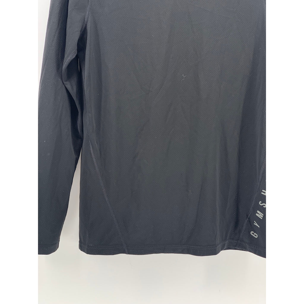 GYMSHARK Men's Black Crewneck Slim-Fit Long Sleeve Sport Logo T-Shirt SZ S