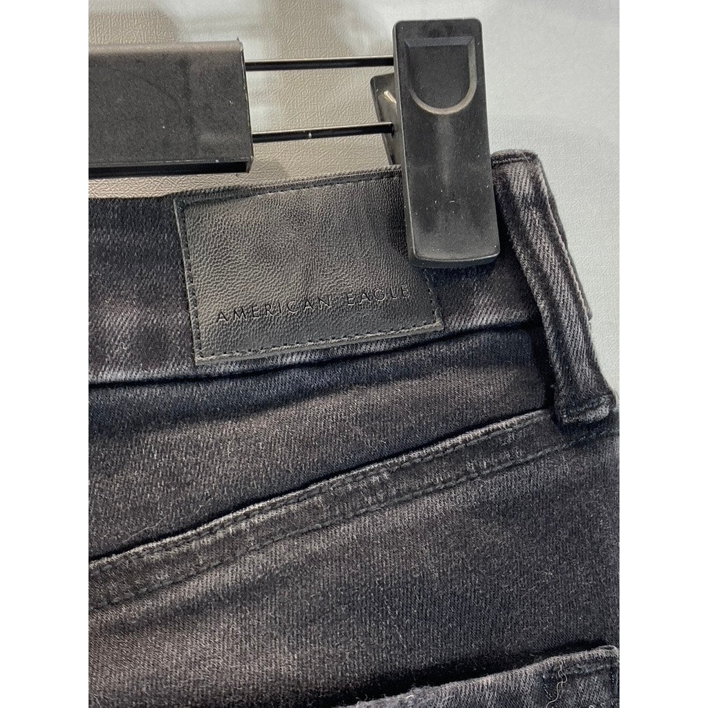 AMERICAN EAGLE Women's Black Distressed Skinny-Fit Denim Jean SZ 4/Regular