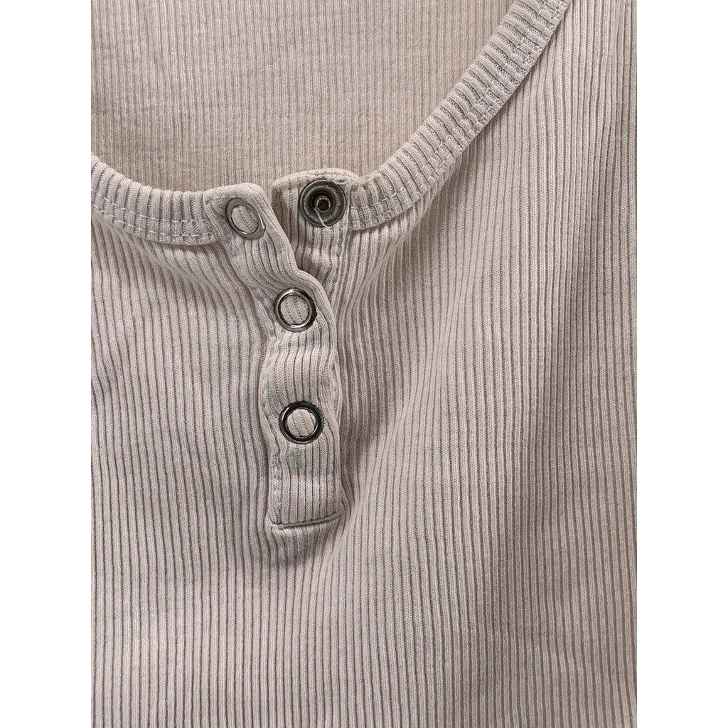 ZARA Women's Beige Ribbed Henley Cropped Tank Top SZ M