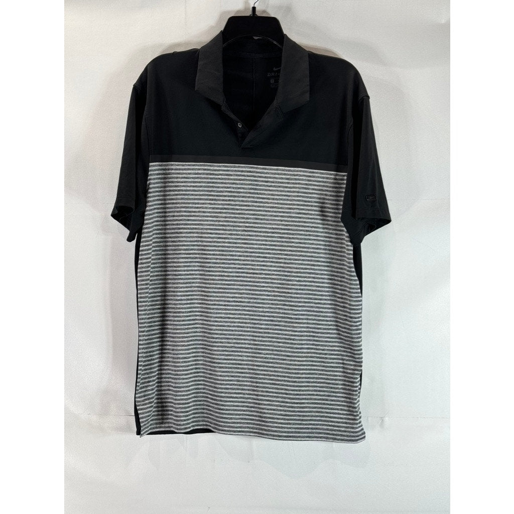 NIKE Men's Black/Gray Dri-Fit Tiger Woods Vapor Stripe Golf Polo SZ M