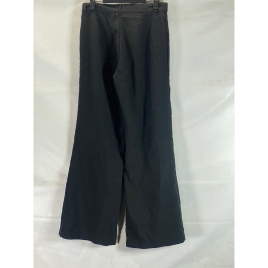 UNBRANDED Women's Black Solid Wide-Leg Lightweight Pants SZ US8