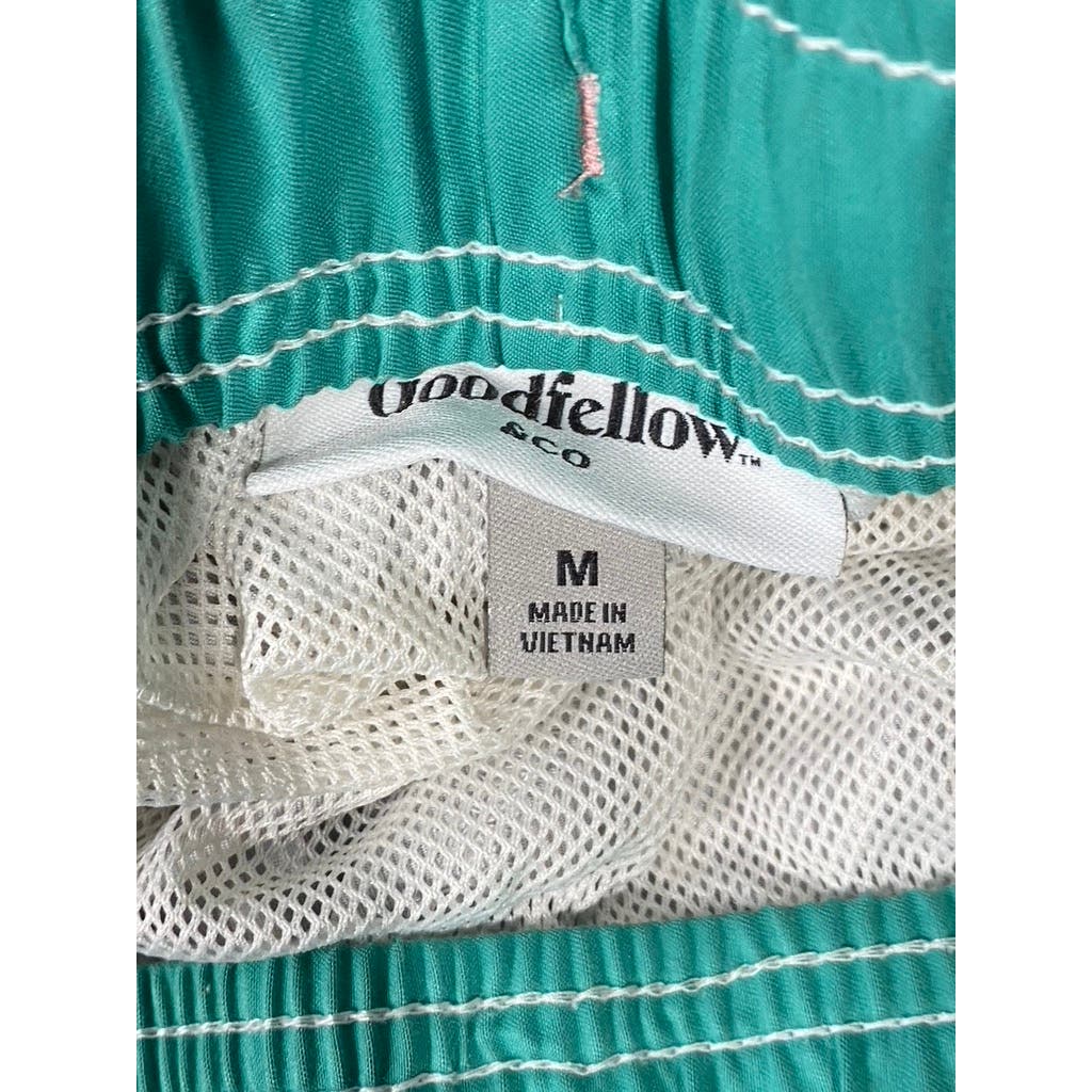 GOODFELLOW & CO Men's Green Palm Flamingo Print Drawstring Swimtrunks SZ M
