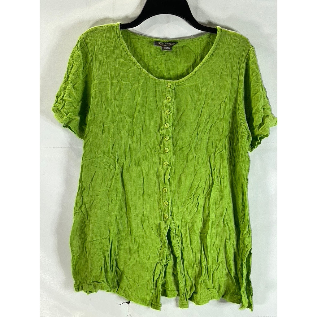 METRO COLLECTION New York 10001 Women's Green Button-Up Short Sleeve Top SZ L