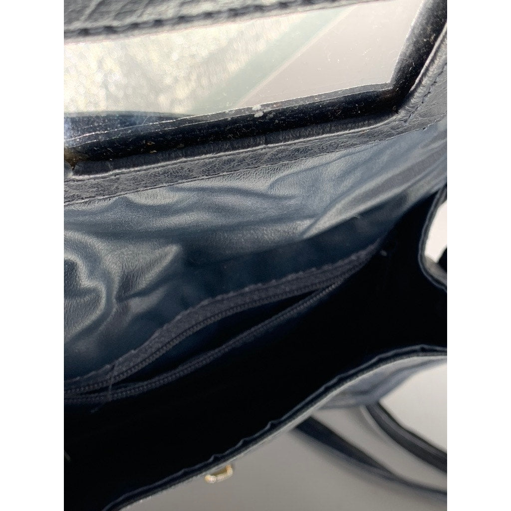 UNBRANDED Women's Dark Navy Faux-Leather Flap Crossbody Bag SZ OS