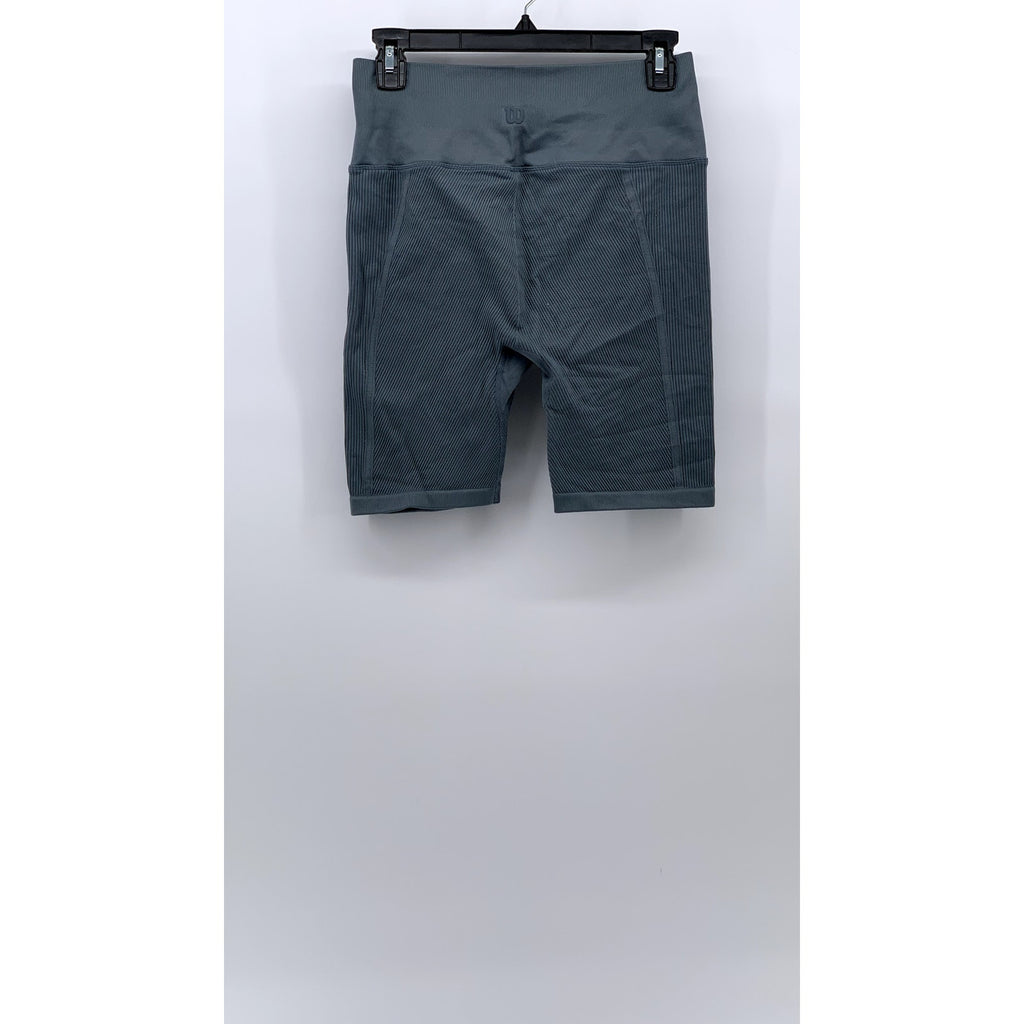WILSON Women's Gray Ribbed Stretch Pull-On Seamless High-Rise Bike Shorts SZ L