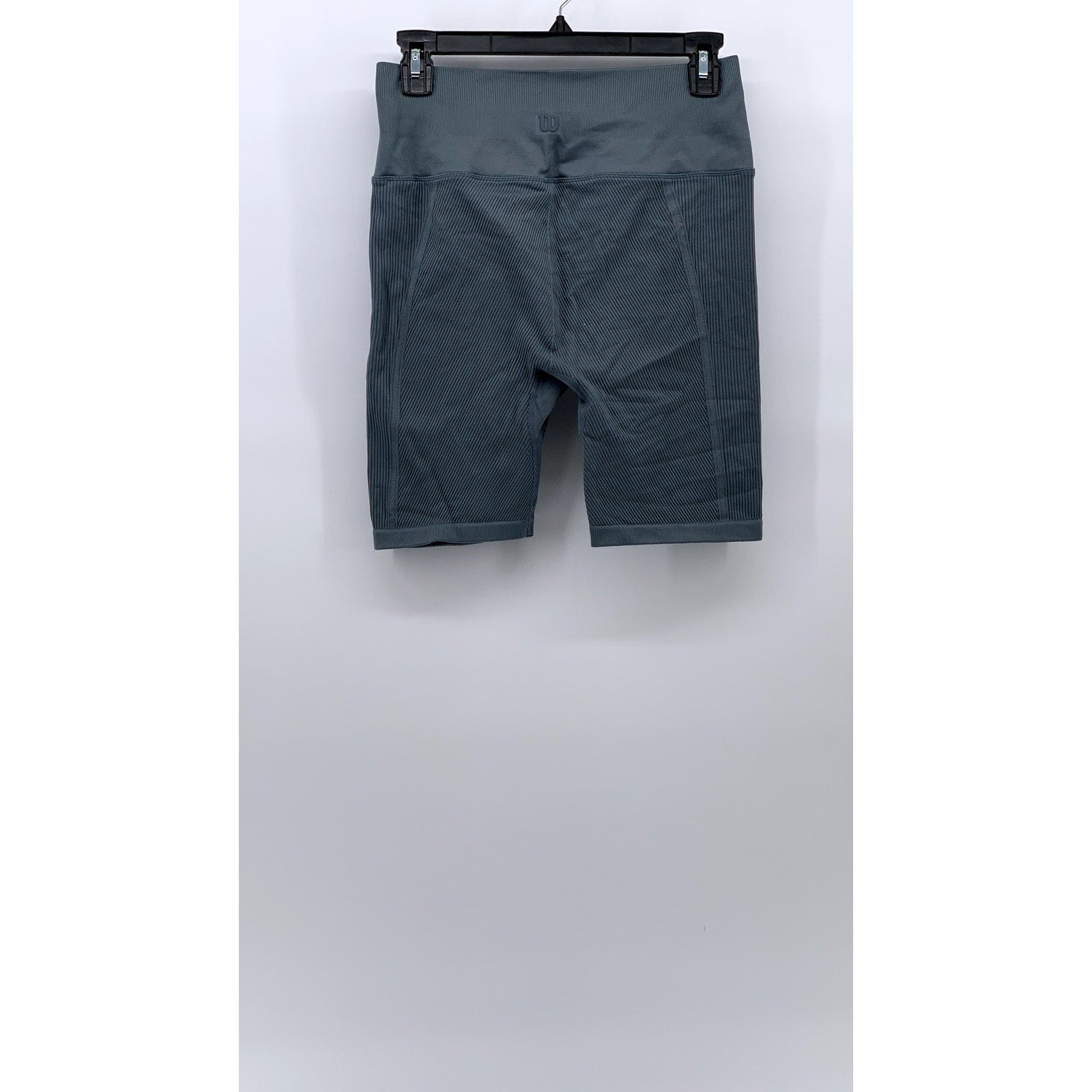 WILSON Women's Gray Ribbed Stretch Pull-On Seamless High-Rise Bike Shorts SZ L