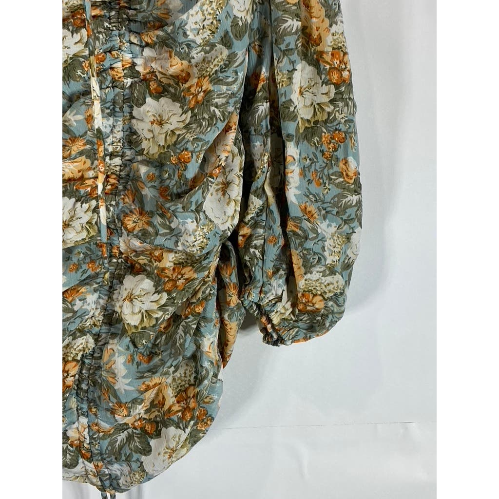 HELLO MOLLY Women's Sage Floral Basque Country Bodycon Ruched Dress SZ 4