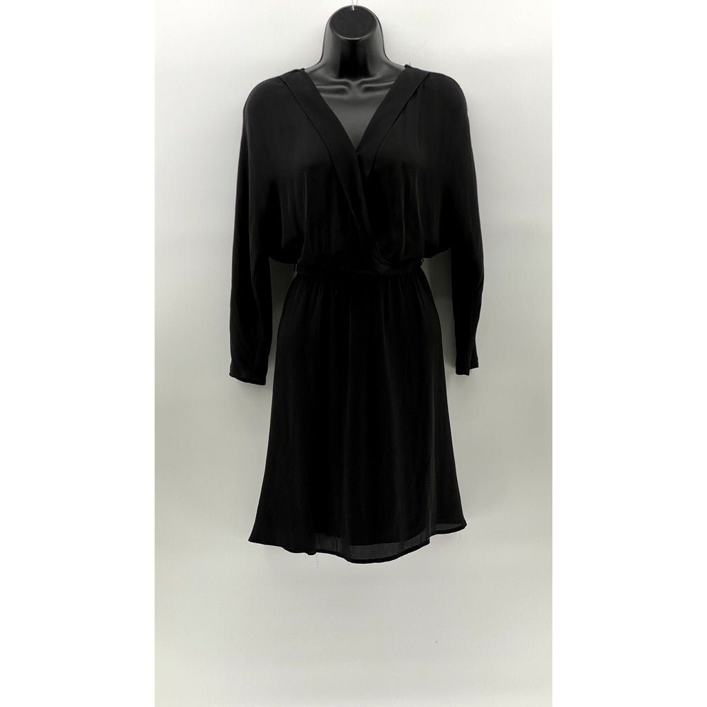 LE TEMPS DE CERISES Women's Black V-Neck Long Sleeve Elastic-Waist Dress SZ S