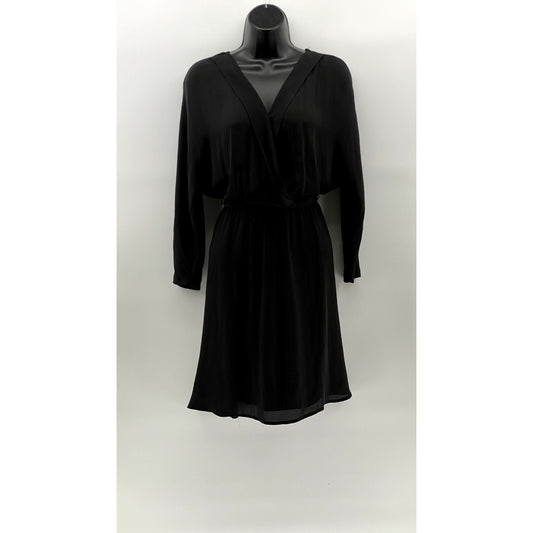 LE TEMPS DE CERISES Women's Black V-Neck Long Sleeve Elastic-Waist Dress SZ S