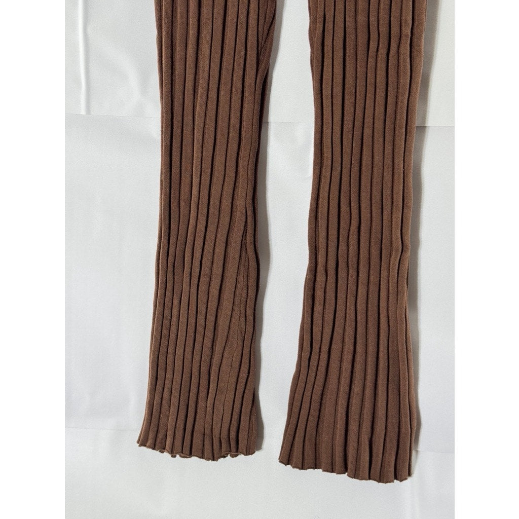 URBAN OUTFITTERS LIONESS Women's Brown Donna Rib Knit Flare-Leg Pull-On Pant SZM