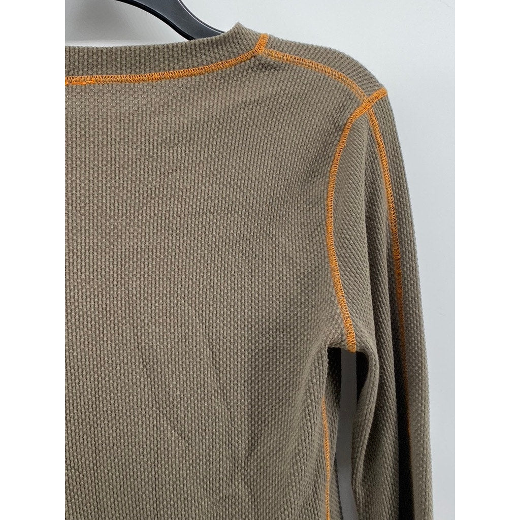 FREE PEOPLE Women's Olive Green-Orange Trim Long Zipper Cuff Sleeve Top SZ M