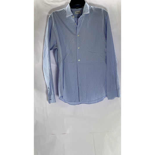 MARCS Men's Light Blue Micro Dot Regular Fit Button-Up Long Sleeve Shirt SZ M