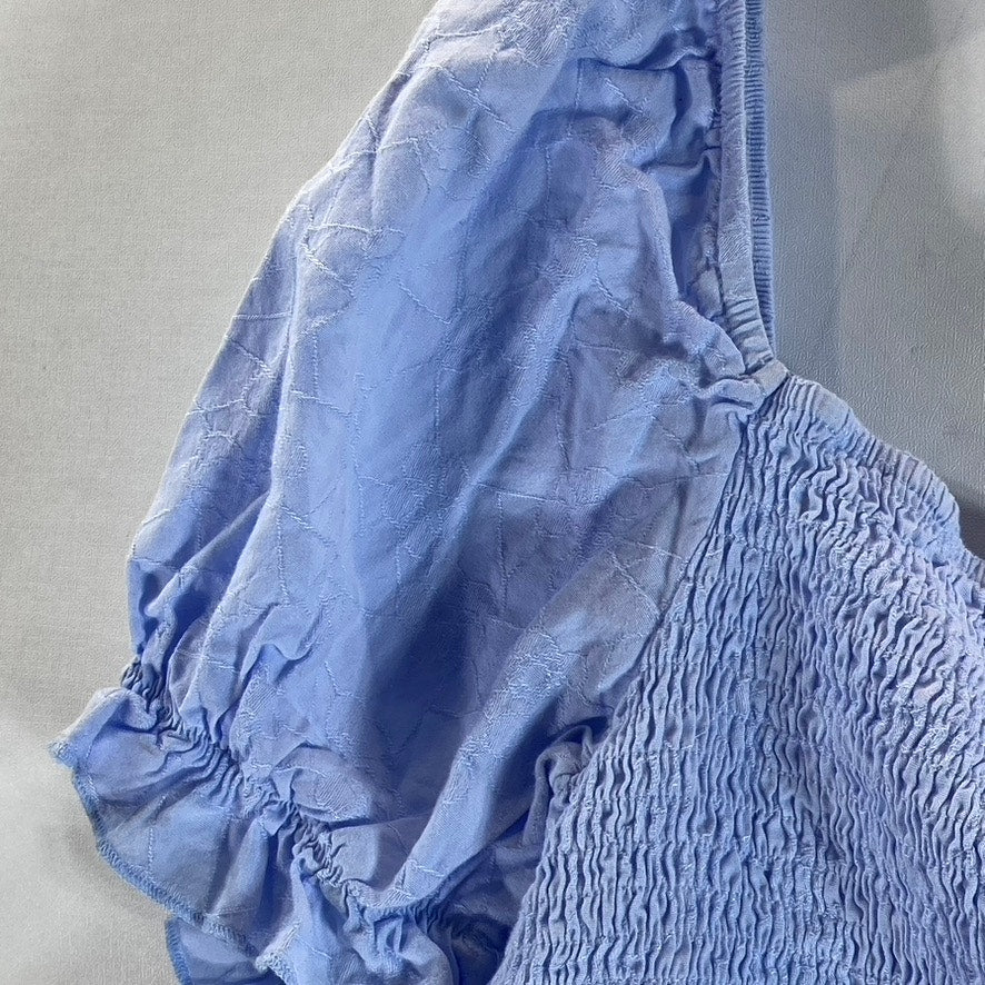 UNBRANDED Women's Light Blue Puff-Sleeve Smocked Crop Top SZ S