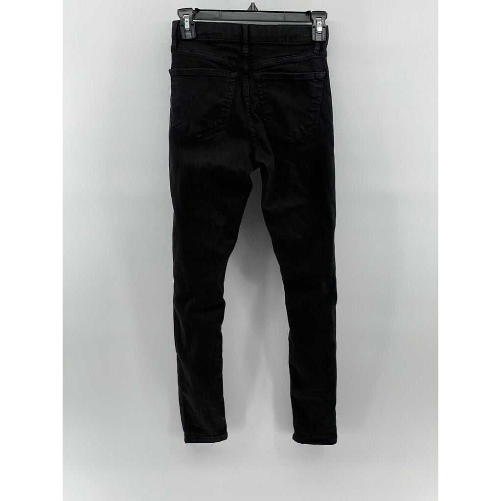 TOPSHOP Women's Black Distressed Jamie Skinny-Leg High-Rise Regular Jeans SZ 25