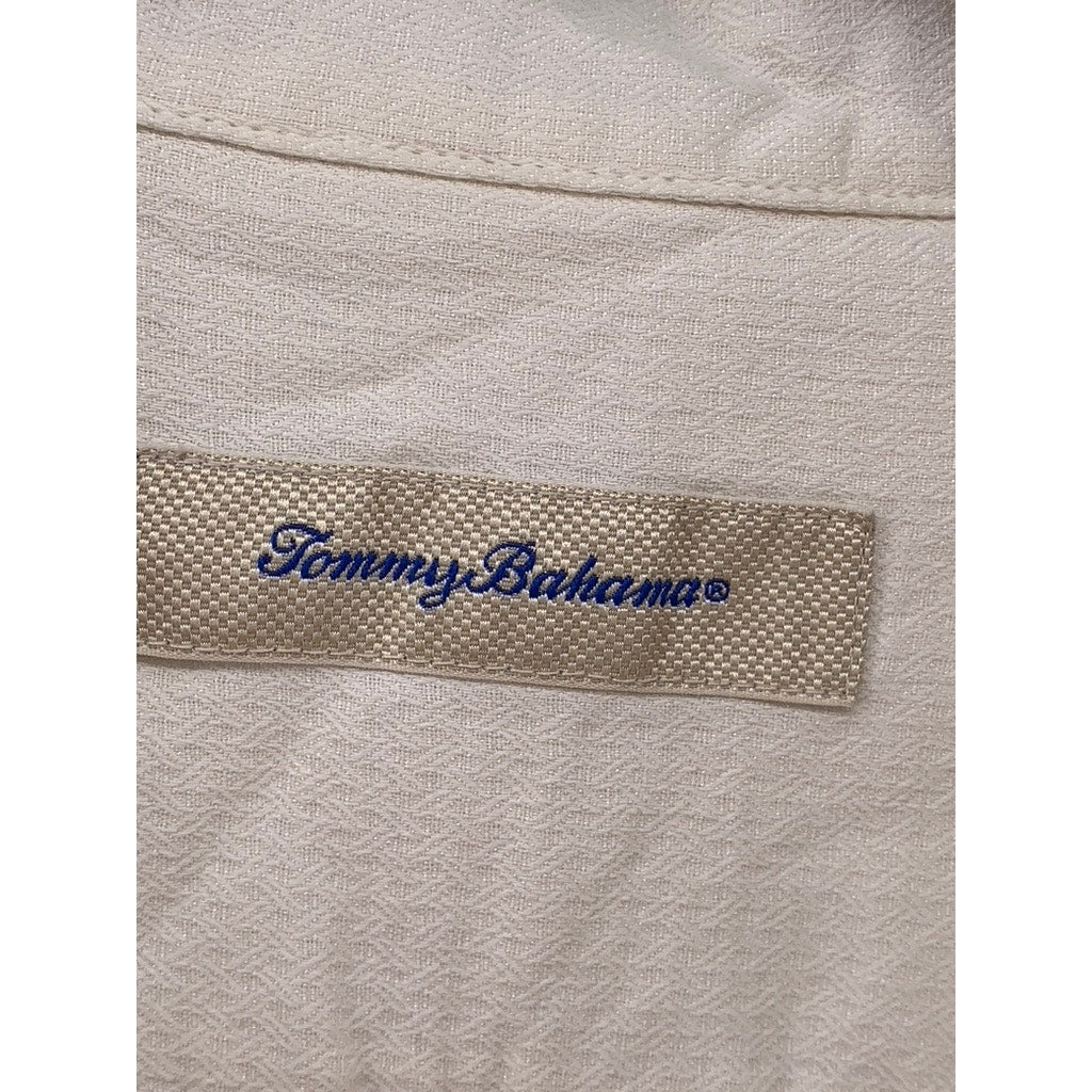 TOMMY BAHAMA Men's Beige Silk Blend Button-Up Short Sleeve Shirt SZ