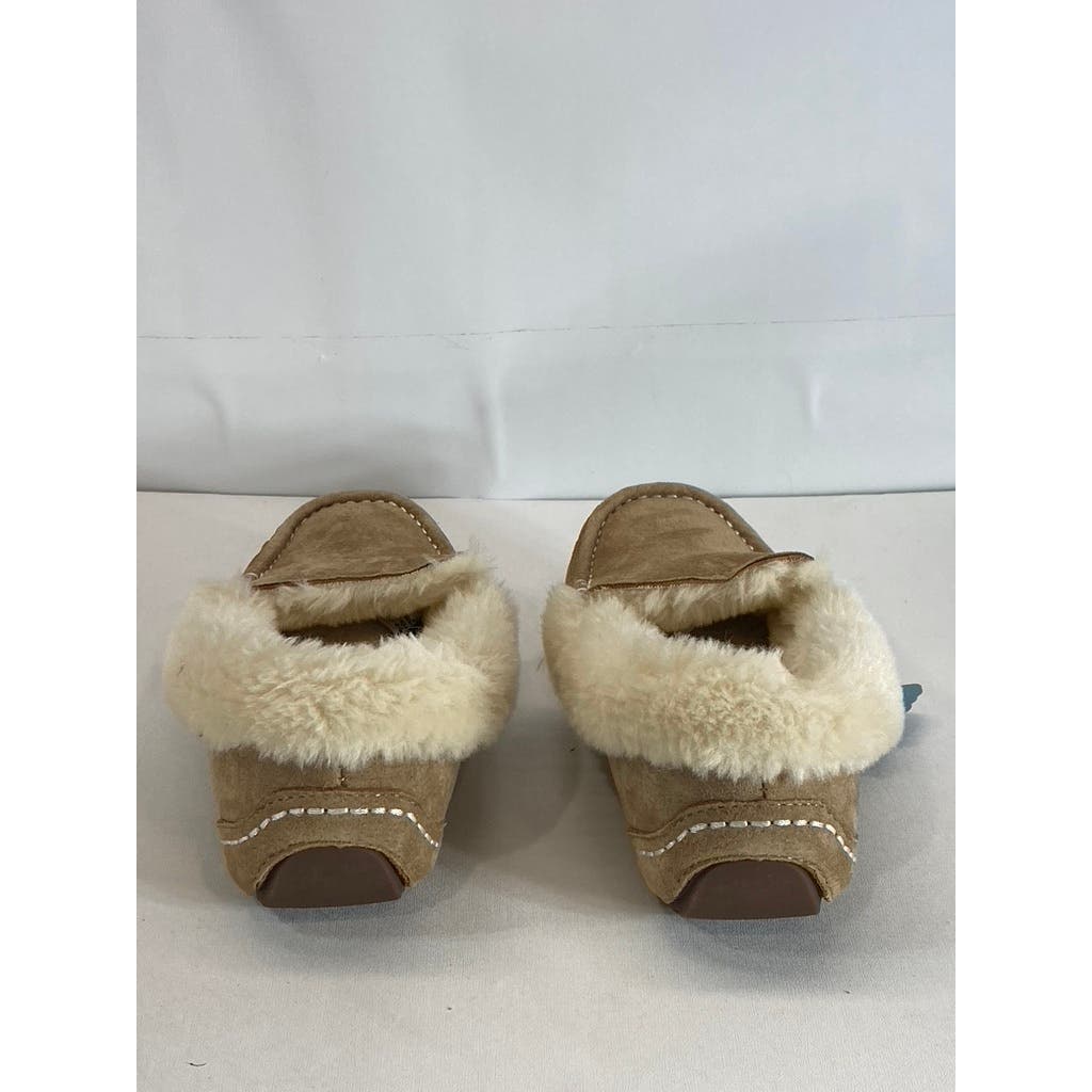 LAMO Women's Tan Suede Faux-Fur Aussie Moc-Toe Cirrus Memory Foam Slipper SZ 7