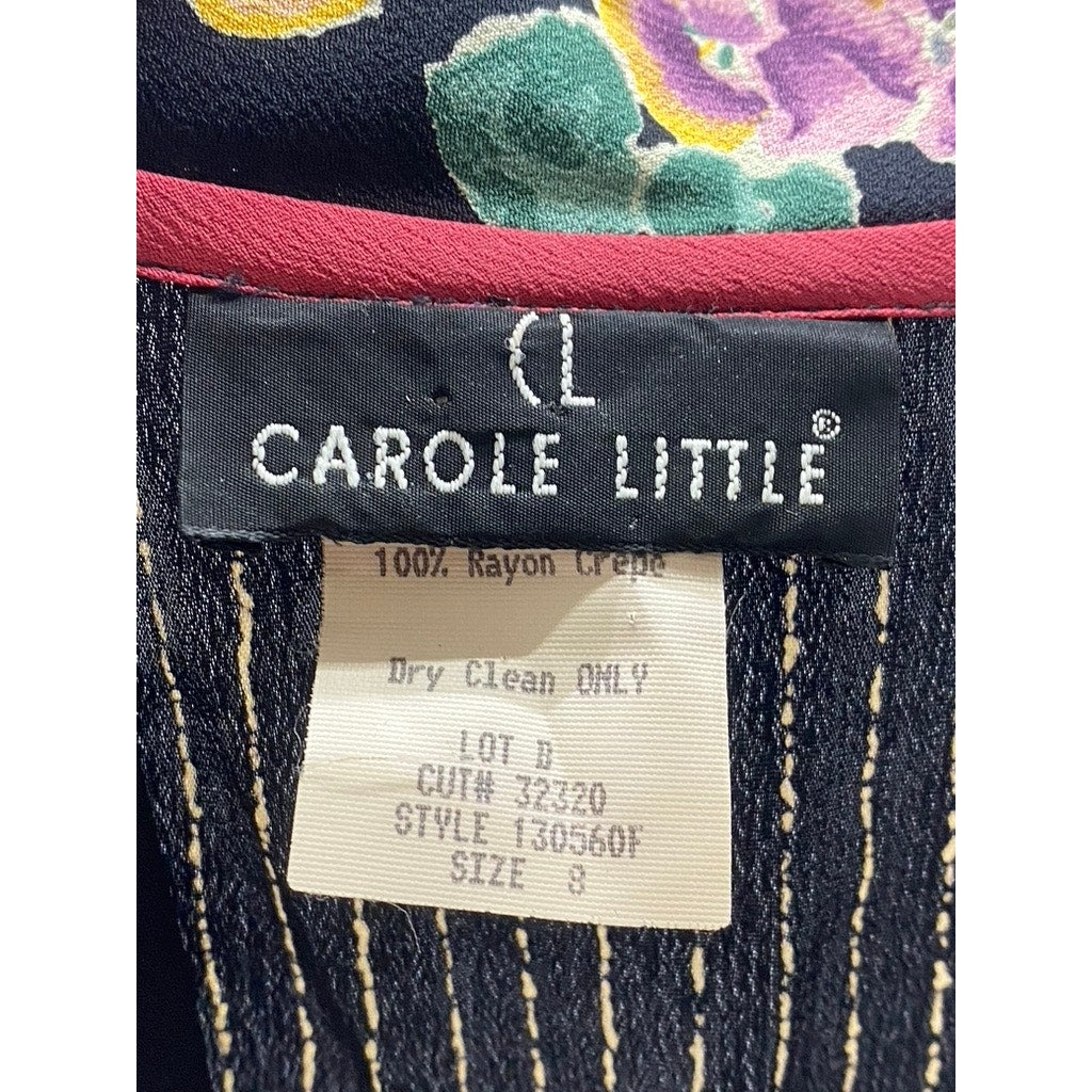 CAROLE LITTLE Women's Vintage Black Floral Pinstripe Two-Button Blazer SZ 8