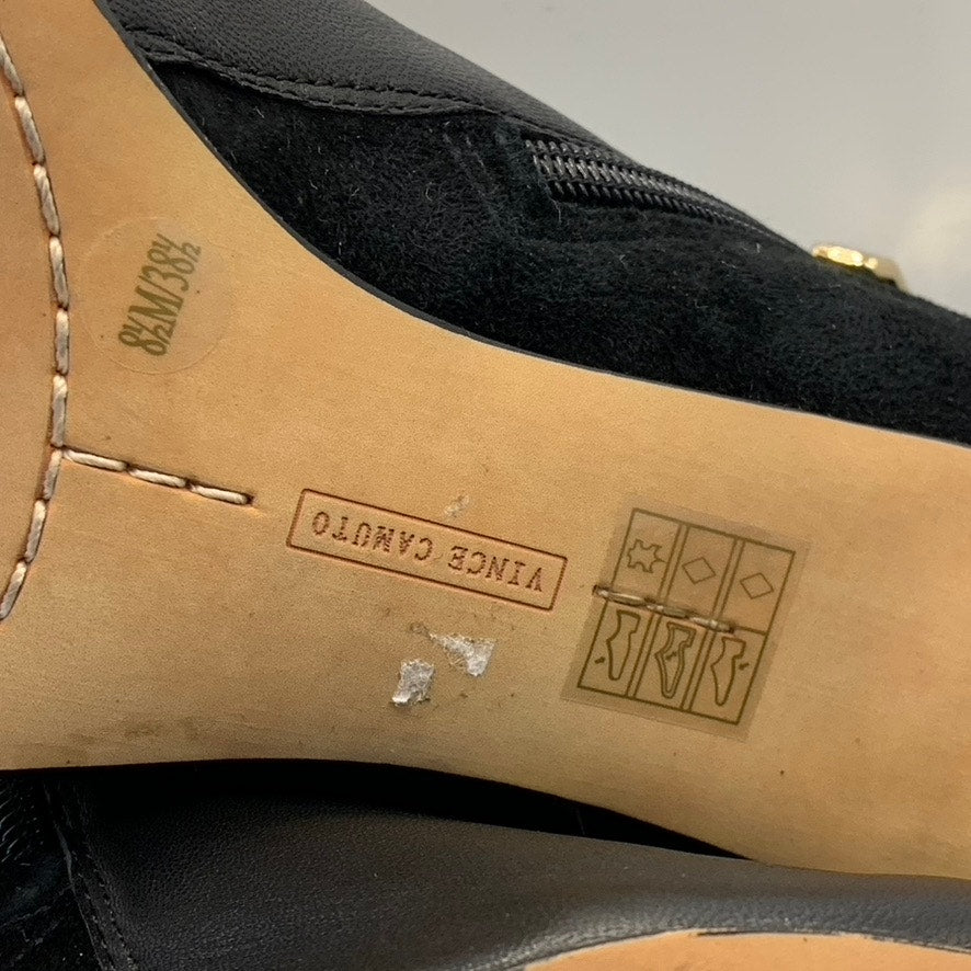 VINCE CAMUTO Women's Black Leather Velino Almond-Toe Side-Zipper Booties SZ 8.5