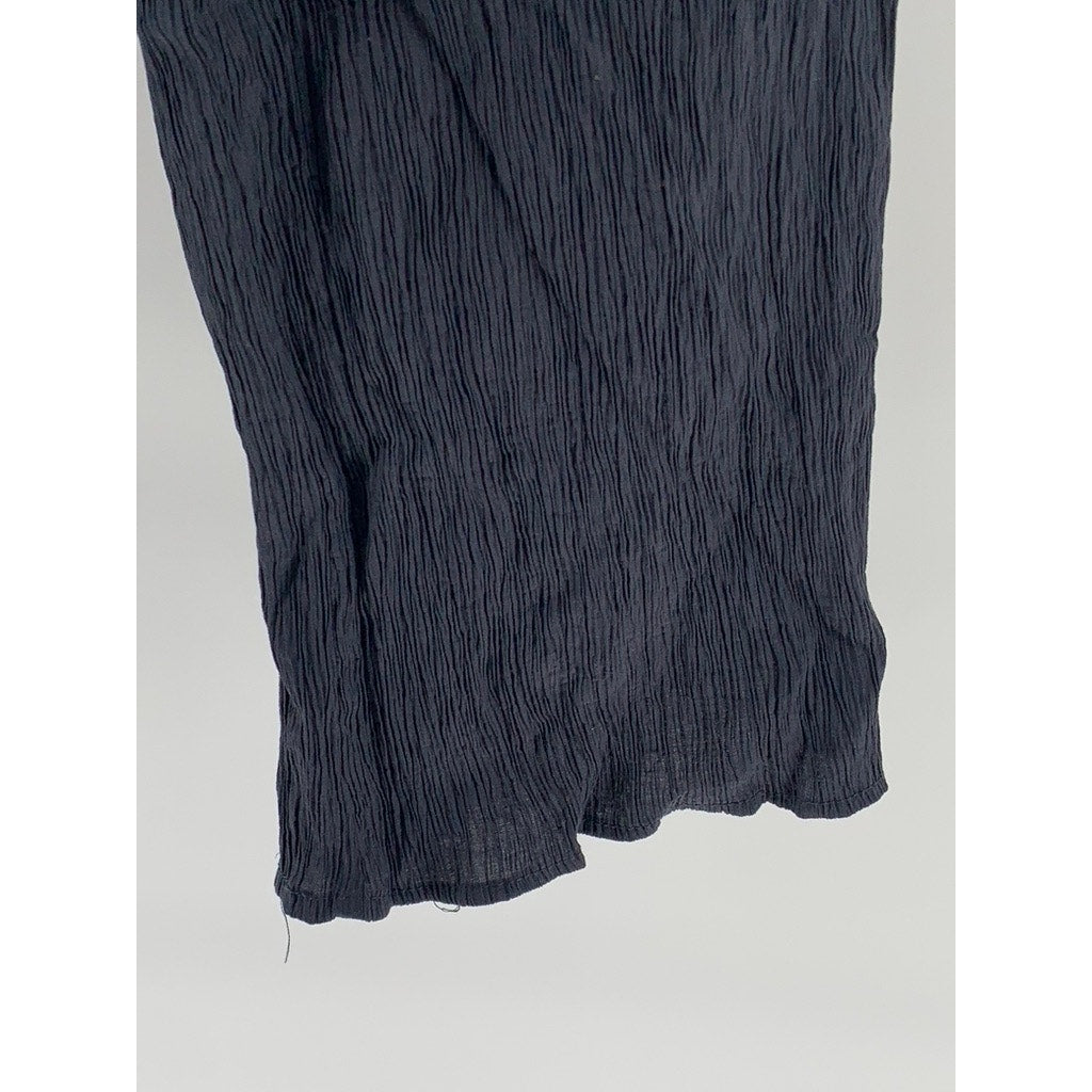 ZARA Women's Navy Crinkled Relaxed-Fit Straight-Leg Pull-On Drawstring Pant SZXS