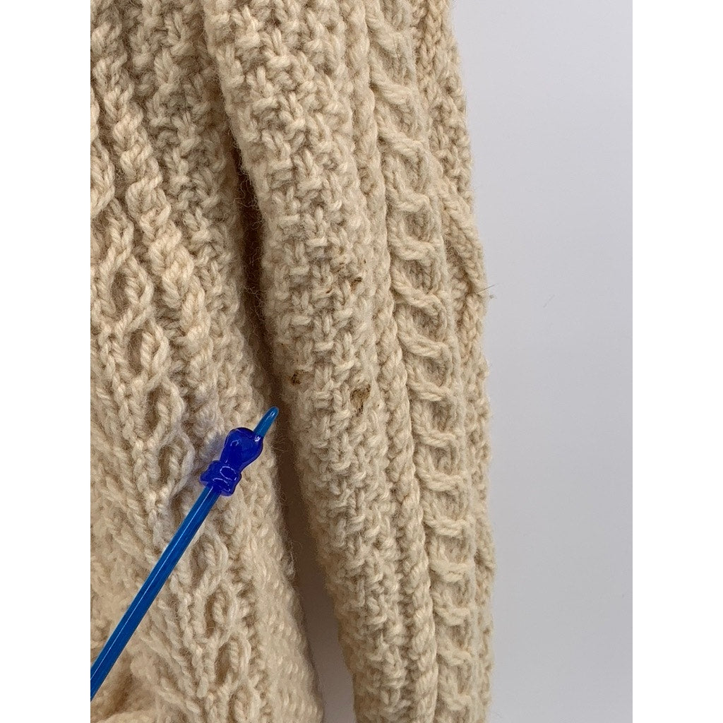 JOHN MOLLOY Men's Beige Vintage Wool Cable Knit Cardigan SZ L