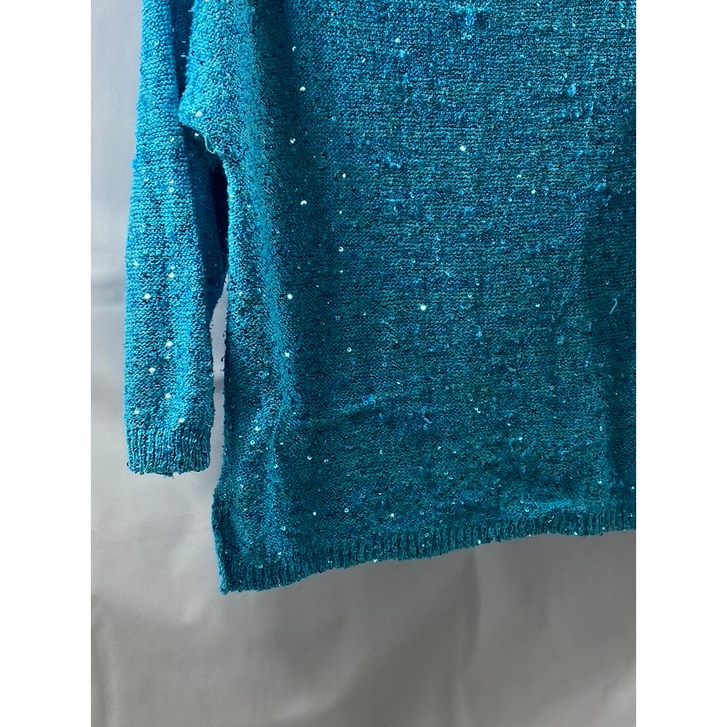 INC INTERNATIONAL CONCEPTS Women's Blue Knit Sequin Embellished Sweater SZ M