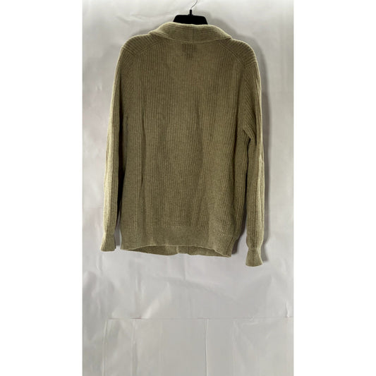 CLUB MONACO Men's Tan Ribbed Shawl-Collar Button-Up Long Sleeve Cardigan SZ M